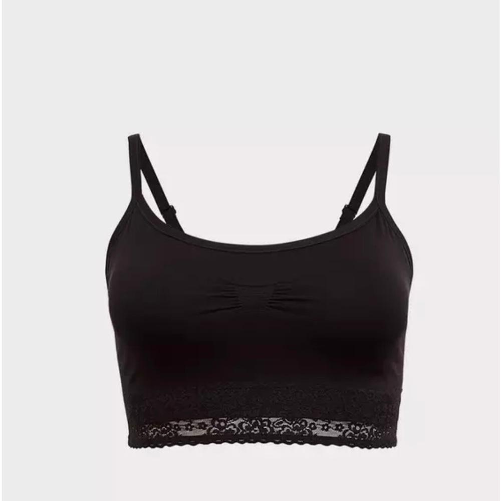 Lace-Hem Seamless Bralette - Black